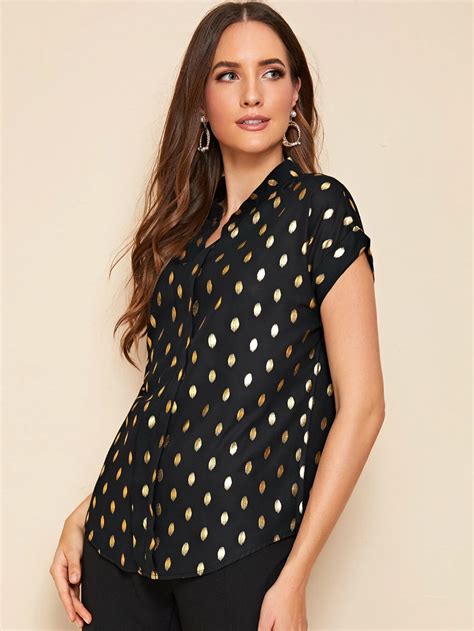 forever 21 black and metallic gold top blouse box|Metallic Polka Dot Top .